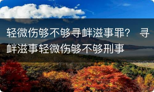轻微伤够不够寻衅滋事罪？ 寻衅滋事轻微伤够不够刑事