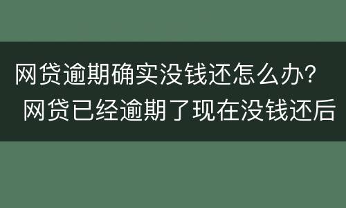 网贷逾期确实没钱还怎么办？ 网贷已经逾期了现在没钱还后面可以还吗