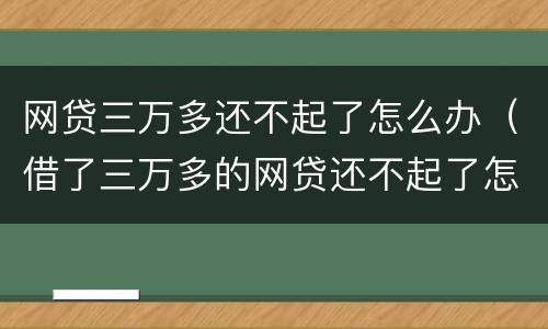 网贷三万多还不起了怎么办（借了三万多的网贷还不起了怎么办）