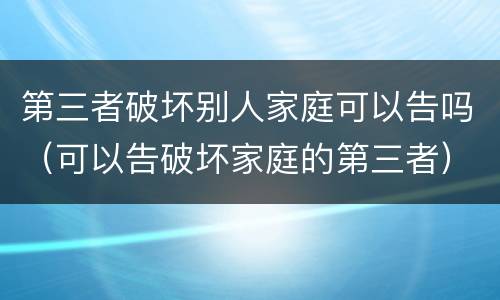 第三者破坏别人家庭可以告吗（可以告破坏家庭的第三者）