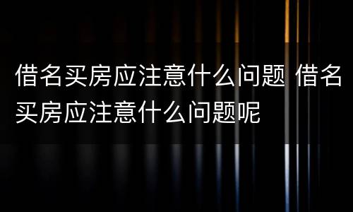 借名买房应注意什么问题 借名买房应注意什么问题呢