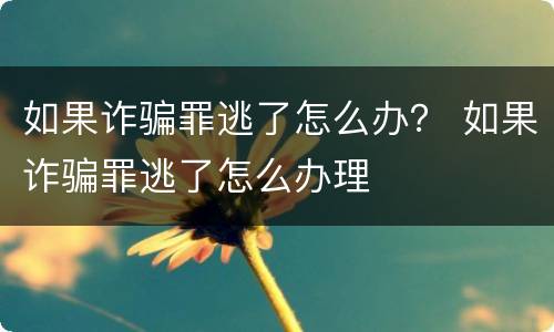 如果诈骗罪逃了怎么办？ 如果诈骗罪逃了怎么办理