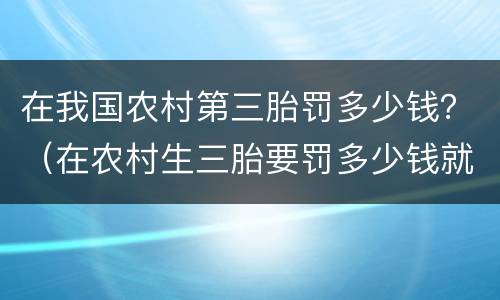 在我国农村第三胎罚多少钱？（在农村生三胎要罚多少钱就是现在）