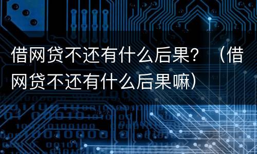 借网贷不还有什么后果？（借网贷不还有什么后果嘛）