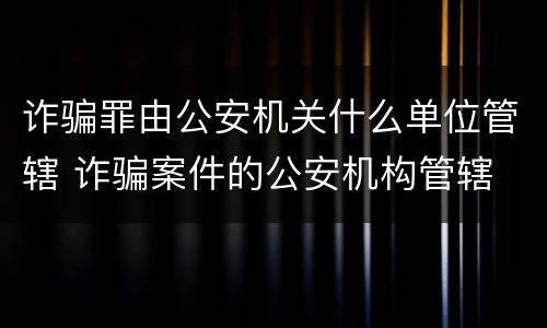 诈骗罪由公安机关什么单位管辖 诈骗案件的公安机构管辖
