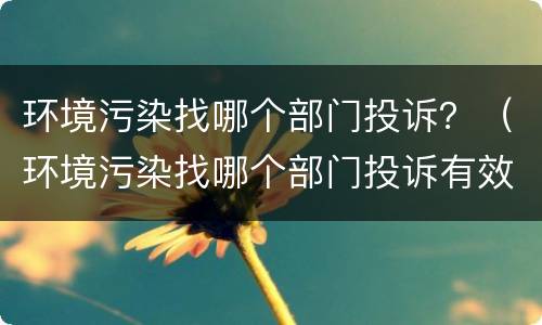 环境污染找哪个部门投诉？（环境污染找哪个部门投诉有效）