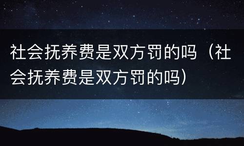 社会抚养费是双方罚的吗（社会抚养费是双方罚的吗）