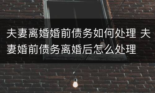 夫妻离婚婚前债务如何处理 夫妻婚前债务离婚后怎么处理