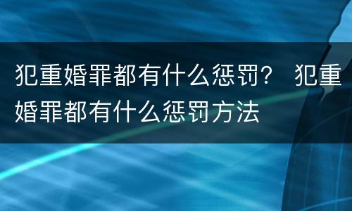 犯重婚罪都有什么惩罚？ 犯重婚罪都有什么惩罚方法