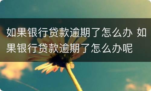 如果银行贷款逾期了怎么办 如果银行贷款逾期了怎么办呢