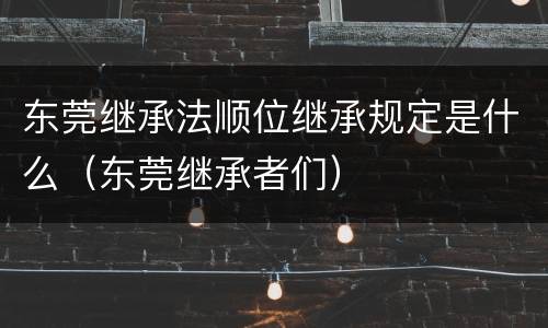 东莞继承法顺位继承规定是什么（东莞继承者们）