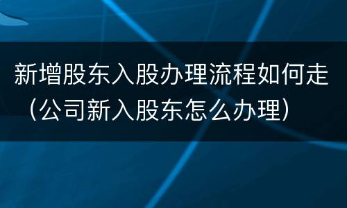 新增股东入股办理流程如何走（公司新入股东怎么办理）
