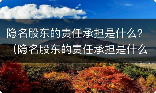 隐名股东的责任承担是什么？（隐名股东的责任承担是什么）