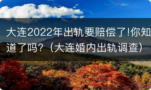 大连2022年出轨要赔偿了!你知道了吗?（大连婚内出轨调查）