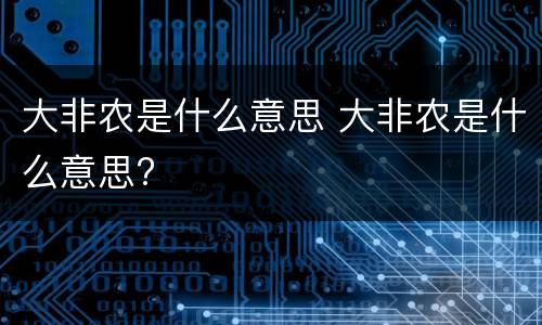 大非农是什么意思 大非农是什么意思?