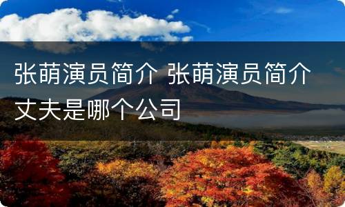 张萌演员简介 张萌演员简介 丈夫是哪个公司