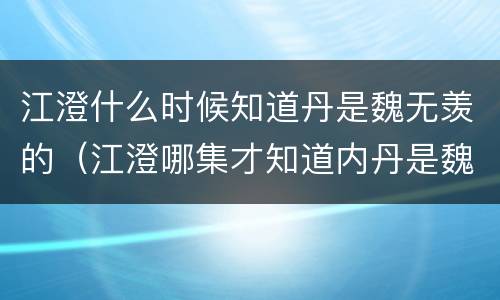 江澄什么时候知道丹是魏无羡的（江澄哪集才知道内丹是魏无羡的）