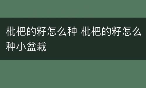 枇杷的籽怎么种 枇杷的籽怎么种小盆栽