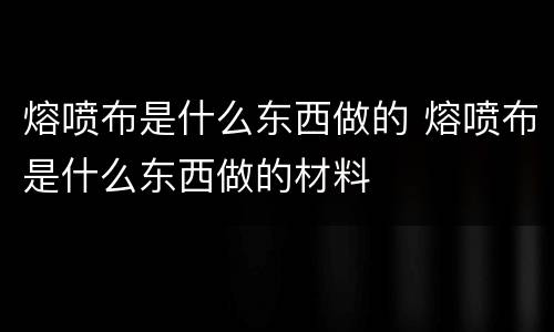 熔喷布是什么东西做的 熔喷布是什么东西做的材料