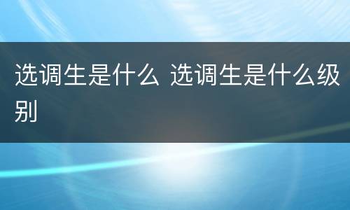 选调生是什么 选调生是什么级别