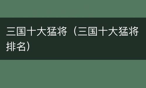 三国十大猛将（三国十大猛将排名）