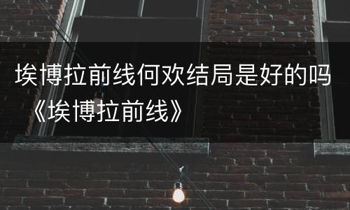 埃博拉前线何欢结局是好的吗 《埃博拉前线》