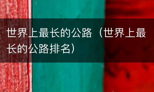 世界上最长的公路（世界上最长的公路排名）