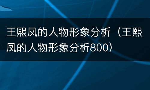 王熙凤的人物形象分析（王熙凤的人物形象分析800）
