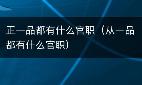 正一品都有什么官职（从一品都有什么官职）