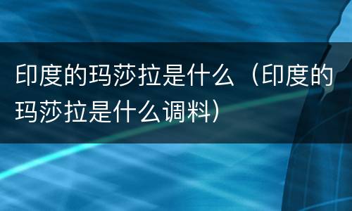 印度的玛莎拉是什么（印度的玛莎拉是什么调料）