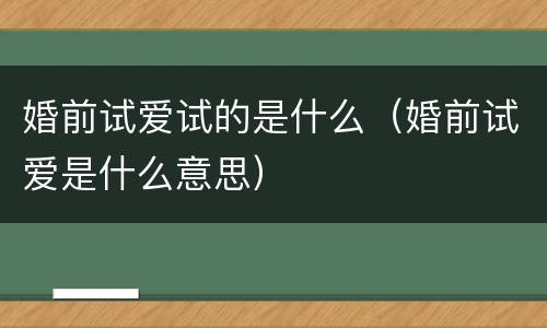 婚前试爱试的是什么（婚前试爱是什么意思）