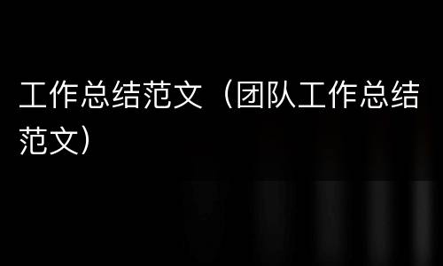 工作总结范文（团队工作总结范文）