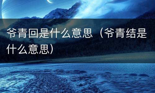 爷青回是什么意思（爷青结是什么意思）