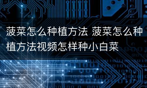 菠菜怎么种植方法 菠菜怎么种植方法视频怎样种小白菜