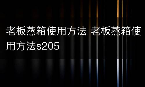 老板蒸箱使用方法 老板蒸箱使用方法s205