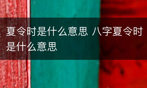 夏令时是什么意思 八字夏令时是什么意思