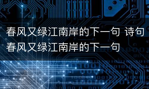 春风又绿江南岸的下一句 诗句春风又绿江南岸的下一句