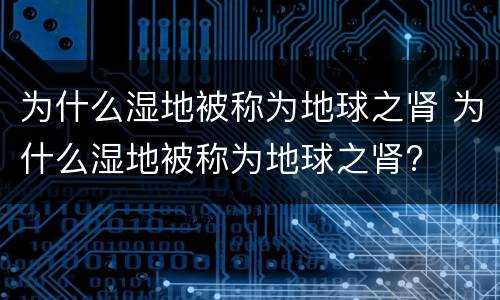为什么湿地被称为地球之肾 为什么湿地被称为地球之肾?