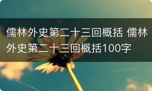 儒林外史第二十三回概括 儒林外史第二十三回概括100字