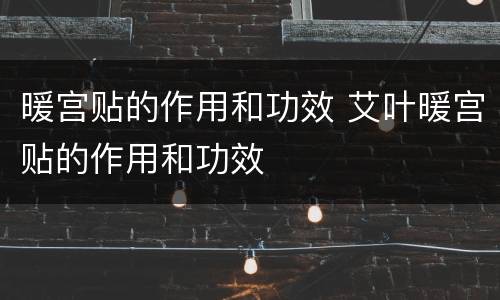 暖宫贴的作用和功效 艾叶暖宫贴的作用和功效