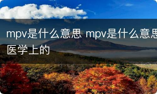 mpv是什么意思 mpv是什么意思医学上的