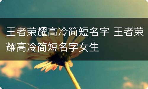 王者荣耀高冷简短名字 王者荣耀高冷简短名字女生