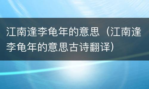 江南逢李龟年的意思（江南逢李龟年的意思古诗翻译）