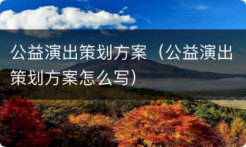 公益演出策划方案（公益演出策划方案怎么写）