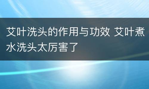 艾叶洗头的作用与功效 艾叶煮水洗头太厉害了