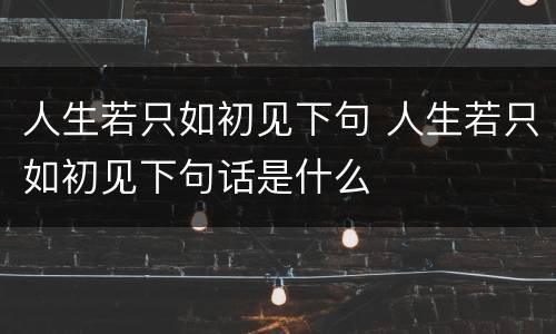 人生若只如初见下句 人生若只如初见下句话是什么