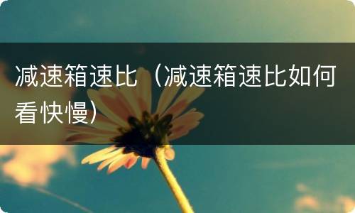 减速箱速比（减速箱速比如何看快慢）