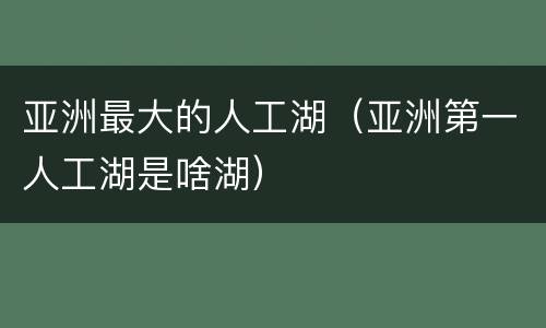 亚洲最大的人工湖（亚洲第一人工湖是啥湖）