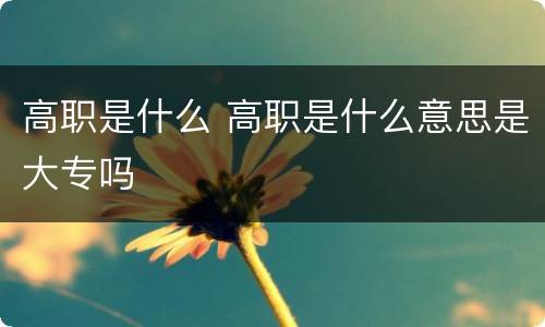 高职是什么 高职是什么意思是大专吗