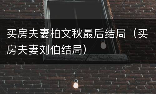 买房夫妻柏文秋最后结局（买房夫妻刘伯结局）